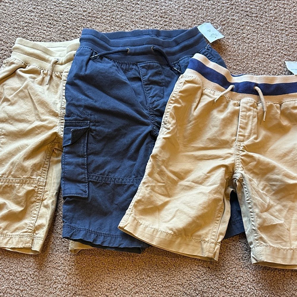GAP Boys (3) Pairs of Casual Pull-On Shorts in Navy Blue and Tan Size XS (4-5)